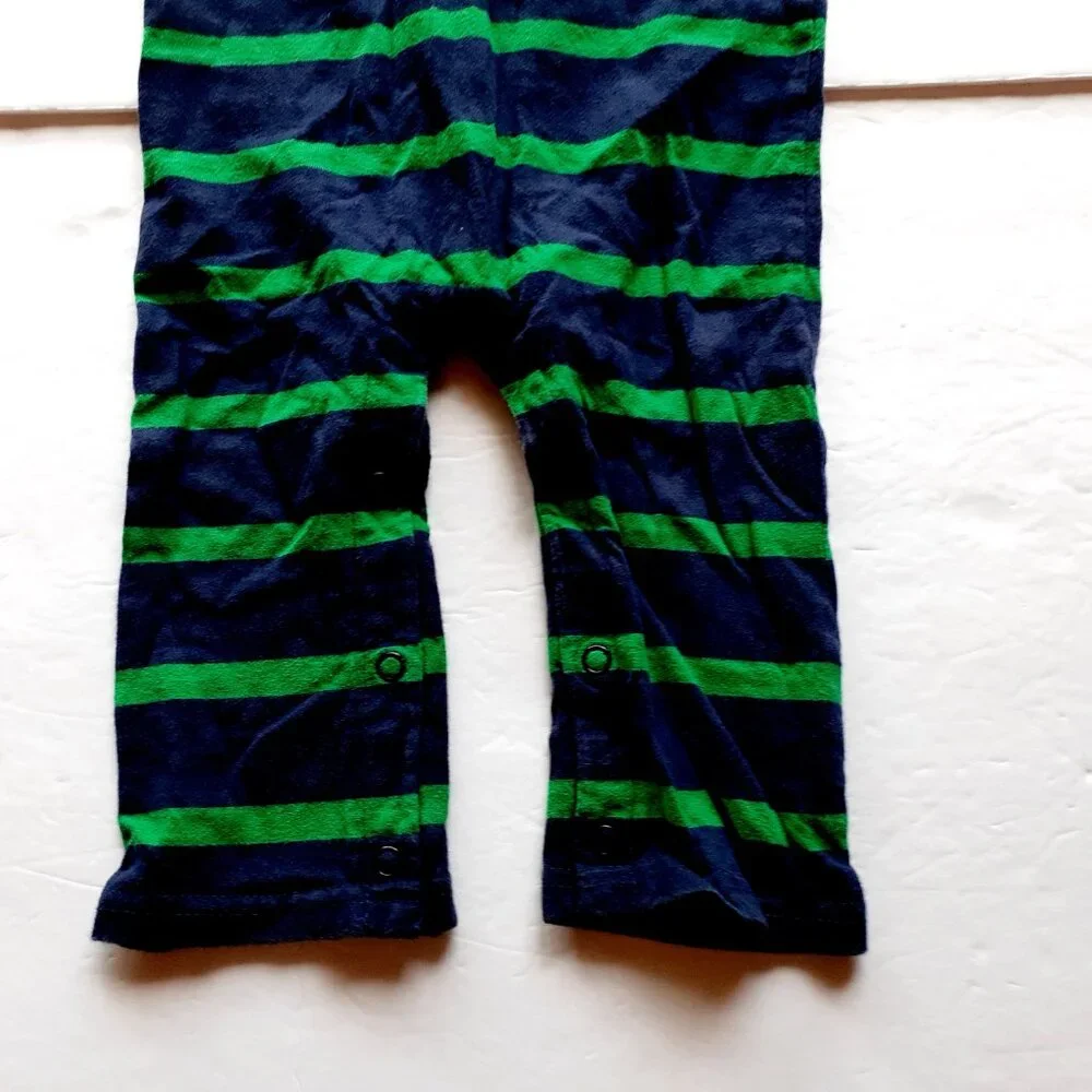 Carter's Boys Romper Navy Green Stripe Long Sleeve Soccer Jumpsuit 18 Months